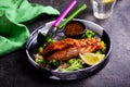 Glazed salmon fillet with broccoli..style hugge Royalty Free Stock Photo