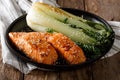 Glazed salmon fillet with sesame seeds and roasted cabbage bok c Royalty Free Stock Photo