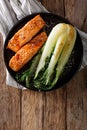 Glazed salmon fillet with sesame seeds and roasted cabbage bok c Royalty Free Stock Photo