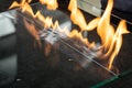 Glazier cuts safety glass, VSG Very Safe Glass The fire burns through the foil connecting the panes Royalty Free Stock Photo