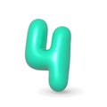 Gleaming aquamarine mint balloon number four. 3d realistic design element. For happy birthday