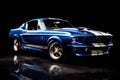 Gleaming Blue Retro Ford Mustang Shelby Showcased in a Studio Setting