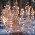 Gleaming Chess Pieces Awaiting the Next Strategic Move The shapes blur into the board Royalty Free Stock Photo