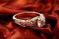 Gleaming 3D engagement ring elegantly rests on a table in a stunning render