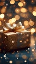 Gleaming gift Gold gift box against a bokeh background