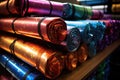 gleaming gift wrap rolls stored vertically