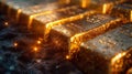 Gleaming gold bars in low light - generative ai