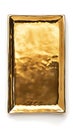 Gleaming gold rectangular plate with a textured surface reflects light beautifully against a plain white backdrop Royalty Free Stock Photo