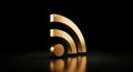 Golden 3DRS Feed Icon Symbol on Reflective Surface and Black Background image photo Royalty Free Stock Photo