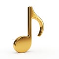 A single golden eighth note symbol with a curved stem and flag on a white background Royalty Free Stock Photo