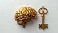 Unlocking the Mind - Golden Brain and Key Concept Royalty Free Stock Photo