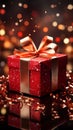 Gleaming red gift box, wide open. Sparkling brilliance and joyful anticipation.