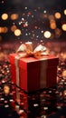 Gleaming red gift box, wide open. Sparkling brilliance and joyful anticipation.