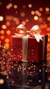 Gleaming red gift box, wide open. Sparkling brilliance and joyful anticipation.