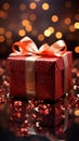 Gleaming red gift box, wide open. Sparkling brilliance and joyful anticipation.