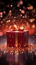 Gleaming red gift box, wide open. Sparkling brilliance and joyful anticipation.