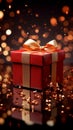 Gleaming red gift box, wide open. Sparkling brilliance and joyful anticipation.