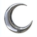 Gleaming silver crescent against light background