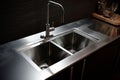 Gleaming Stainless shiny kitchen sink. Generate ai