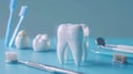 A Gleaming Tooth with Dental Tools.AI generated image Royalty Free Stock Photo