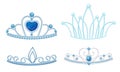 Gleamy Princess Crowns or Diadems with Precious Stones Vector Set