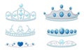 Gleamy Princess Crowns or Diadems with Precious Stones Vector Set Royalty Free Stock Photo