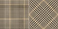 Glen check plaid pattern in gold, black, beige. Seamless classic tweed tartan background vector set for spring autumn winter. Royalty Free Stock Photo