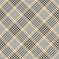 Glen check plaid pattern print in dark brown, yellow, white. Seamless tartan graphic background vector for dress, skirt, throw. Royalty Free Stock Photo