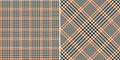 Glen check plaid pattern print for spring autumn winter in black, orange, beige. Seamless tweed tartan vector illustration. Royalty Free Stock Photo