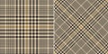 Glen check plaid pattern set for autumn winter. Seamless tweed tartan plaid large neutral vector in gold brown, beige, black. Royalty Free Stock Photo