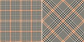 Glen check plaid pattern for spring autumn winter. Seamless pixel textured tartan tweed plaid in black, orange, beige for dress. Royalty Free Stock Photo