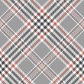 Glen check plaid pattern vector in grey, coral, white.