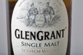 Glen Grant Speyside Single Malt Scotch Whisky bottle closeup