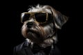 Glen Of Imaal Terrier In Suit And Virtual Reality On Black Background Royalty Free Stock Photo