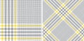 Glen pattern set in ultimate grey and illuminating yellow for dress, skirt, jacket, trousers, blanket, duvet cover, throw. Royalty Free Stock Photo