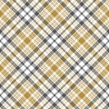 Glen pattern for textile print. Seamless check plaid tartan background in gold, grey, and white.