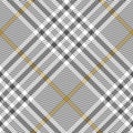 Glen plaid pattern in gold, grey, white. Seamless abstract vector check plaid for coat, skirt.