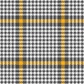 Glen plaid pattern in grey, yellow, white. Herringbone seamless light check plaid graphic background for dress, skirt, blanket. Royalty Free Stock Photo