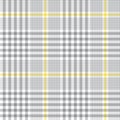 Glen plaid pattern in grey, yellow, white. Tweed check plaid tartan background texture for jacket, skirt, trousers, blanket. Royalty Free Stock Photo
