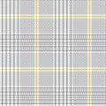 Glen plaid pattern. Seamless grey, yellow, and white hounds tooth tartan check plaid background for trousers, coat, skirt, jacket. Royalty Free Stock Photo