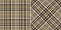 Glen plaid pattern set for dress, jacket, skirt, trousers, blanket. Seamless herringbone pixel tweed tartan check in gold brown. Royalty Free Stock Photo