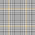 Glen plaid pattern for spring autumn in grey, gold yellow, white. Herringbone textured seamless tartan tweed check for tablecloth. Royalty Free Stock Photo