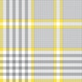Glen plaid seamless pattern in grey, yellow, white. Tweed check plaid background for jacket, coat, skirt, blanket, duvet cover. Royalty Free Stock Photo