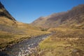 Glencoe Scotland UK famous tourist destination with river Scottish glen and mountains in Lochaber Scottish Highlands in spring