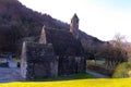 GLENDALOUGH, IRELAND - February 20 2018: A small ruin house in the Glendalough valley in Wicklow mountains. Historic European site