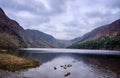 Glendalough lake in Wicklow mountains with dramatic sky