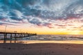 Glenelg Beach jetty with people at sunset, Adelaide, South Australia Royalty Free Stock Photo