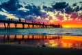 Glenelg jetty with people at sunset sky