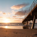 Glenelg Jetty at sunset. South Australia, Adelaide. Seaside landscape