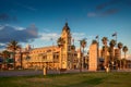 Glenelg Town Hall with Pioneer Memorial at sunset